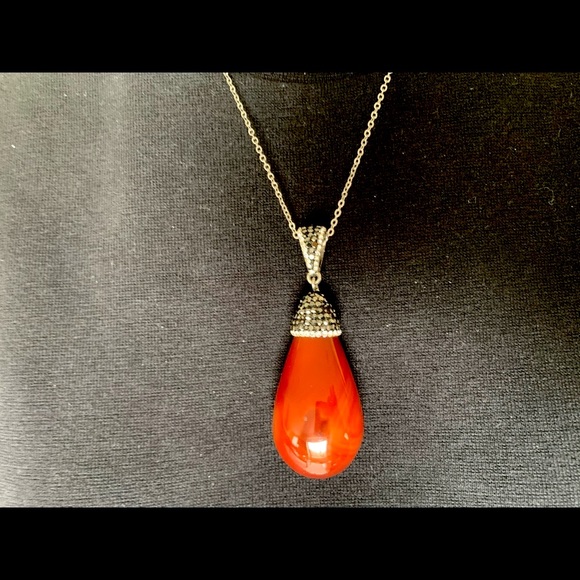 Big Semiprecious stone light brown gem stone pendant necklace rhinestones chain - Picture 12 of 15